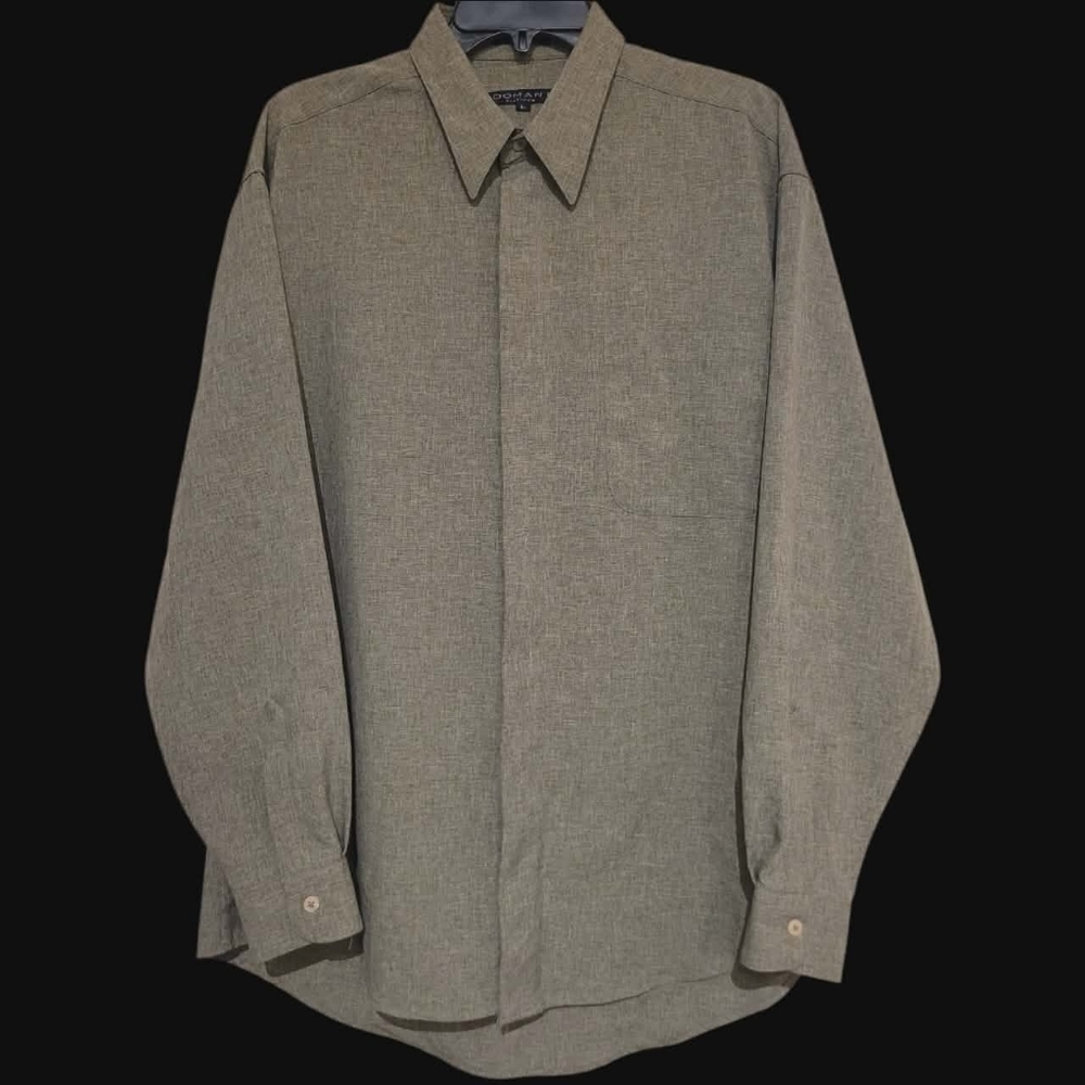 Domani Platinum Mens Large Fly Front Dress Shirt Large Brown/Gray